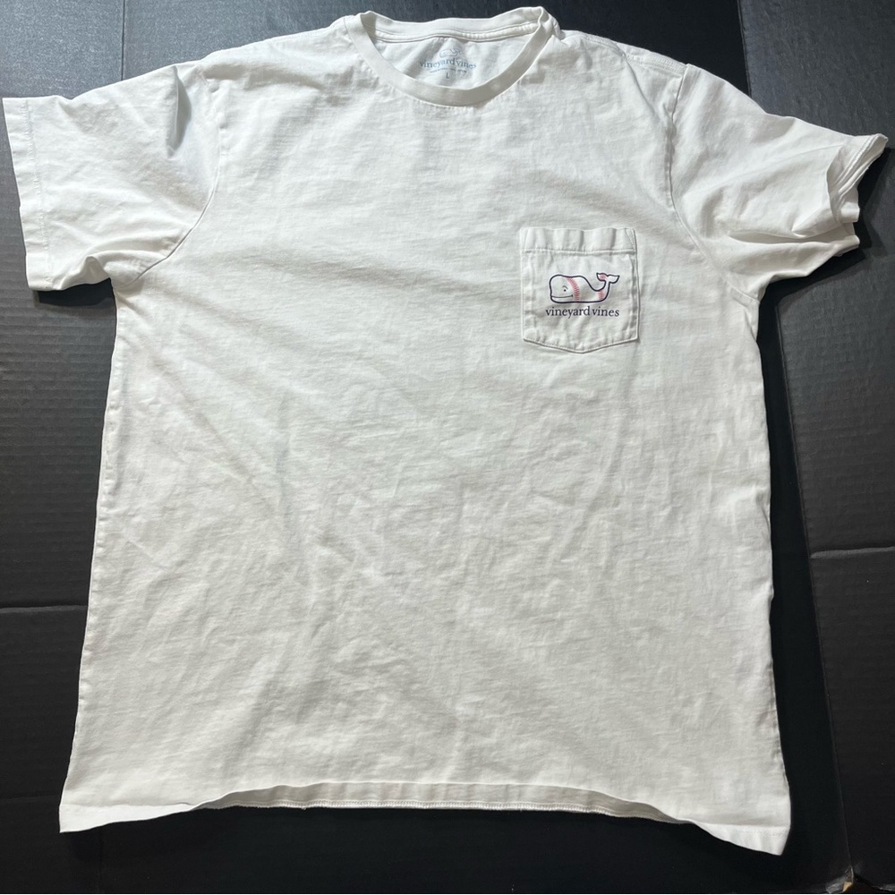 Vineyard Vines T Shirt Baseball Tee WHITE Sz L Soft Cotton Pocket 2-Sided